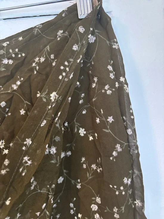 Jessica Vintage Olive Floral Midi Skirt Lightweight Flowy Chic Style - Picture 5 of 12